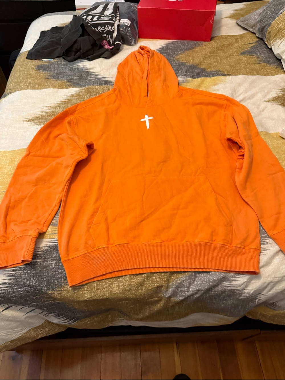 Ringspun Jesus Love You Men’s Orange Fleece Hoodie Size M